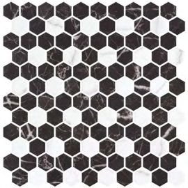 Стъклена мозайка ONIX Hex Nero Marquina Matte & Hex Venato White Matte